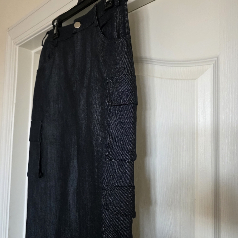 🔥Line & Dot Mora Dark Blue Denim Maxi Skirt with Slit - Picture 9 of 12